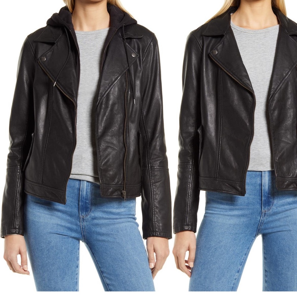 Real Leather Hooded Jacket